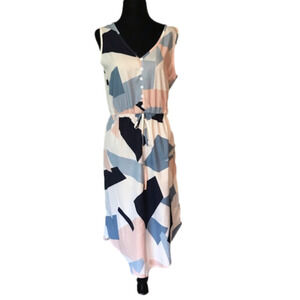 Shein sleeveless summer multicolour dress with tie waist.  Size 4